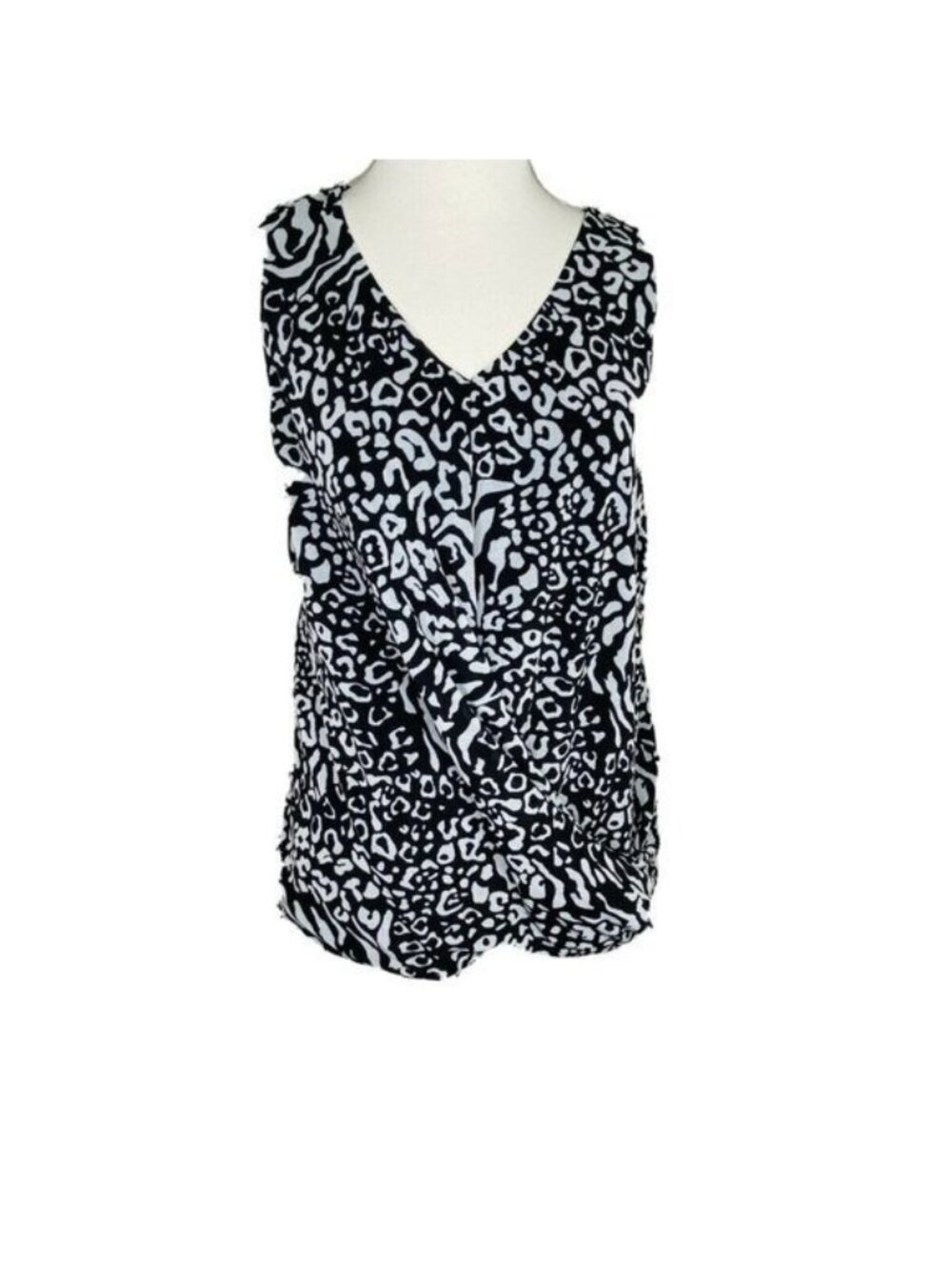 Dana Buchman Womens M Blouse Gray White Sleeveless Career Top Pleated - Picture 2 of 9